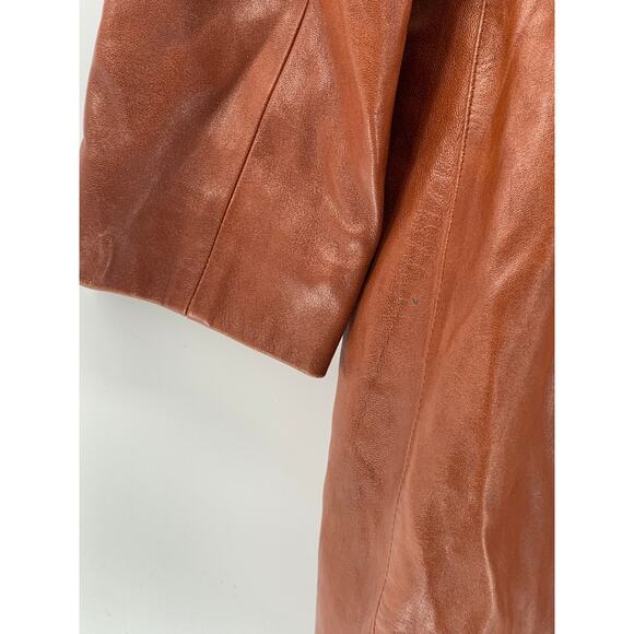 MICHAEL HOBAN Women’s Brown Leather North Beach Button-Up Long Sleeve Coat SZ 10 - Picture 8 of 11